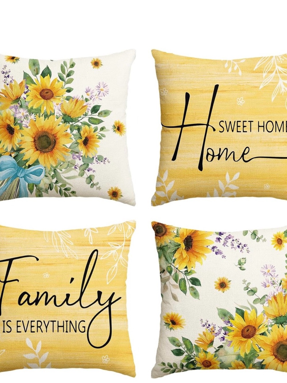 Sunflower Farmhouse Pillow Covers- Yellow & White
